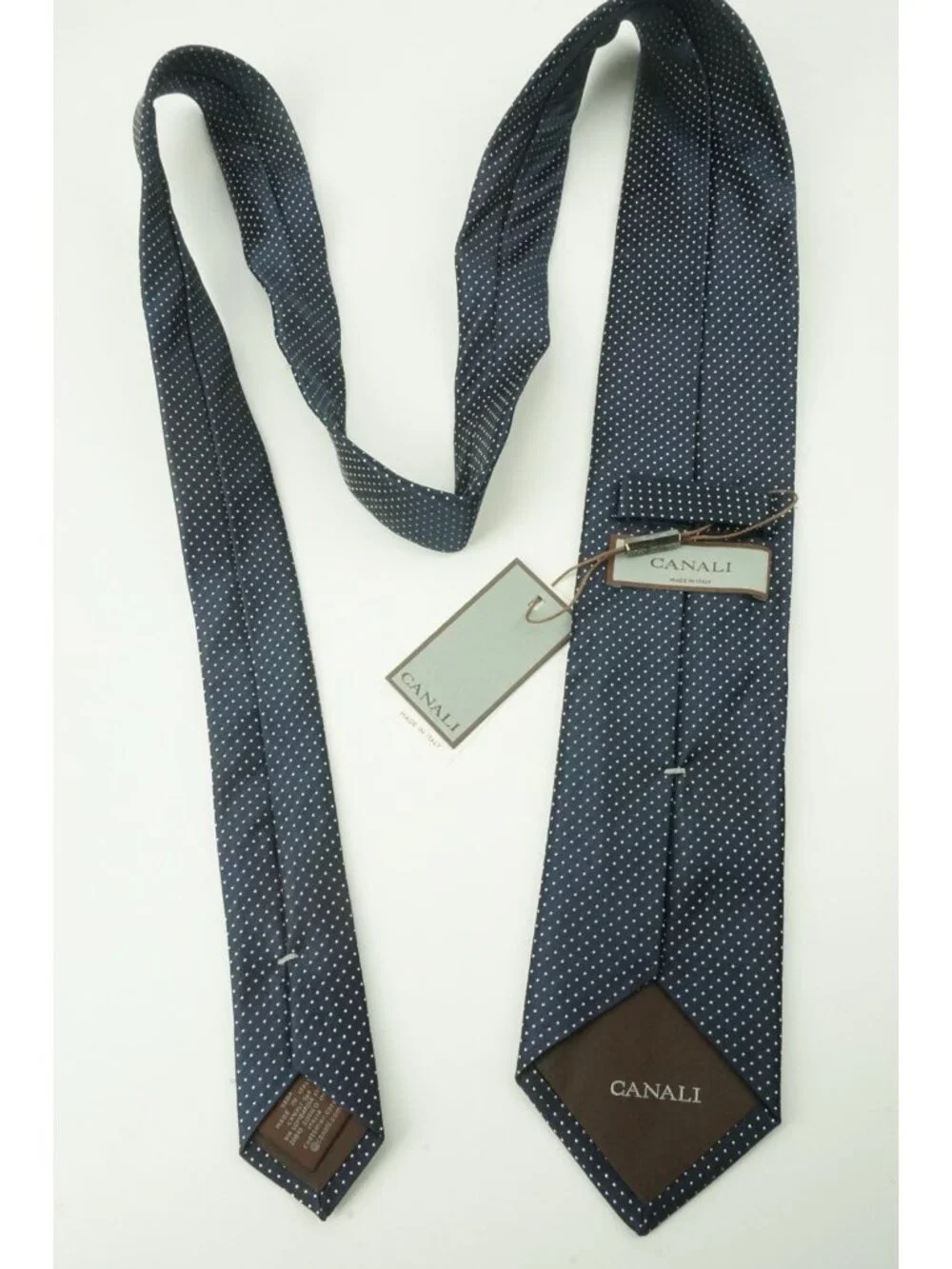 Canali Navy Blue Ivory White Pin Micro Dot 100% Silk Tie Brand New With Tags